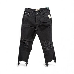 Free People Black Denim Ripped Distressed Cropped Jeans Womens Size 28